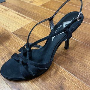 Nina Black Satin Formal Strappy Heels